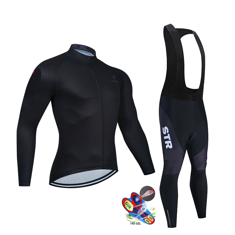 Cycling Gear Brands - Jesienny czarny zestaw koszulek kolarskich z